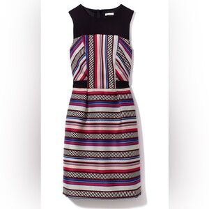 Shoshanna Red Blue Embroidered‎ Geometric Striped Structured Sheath Dress